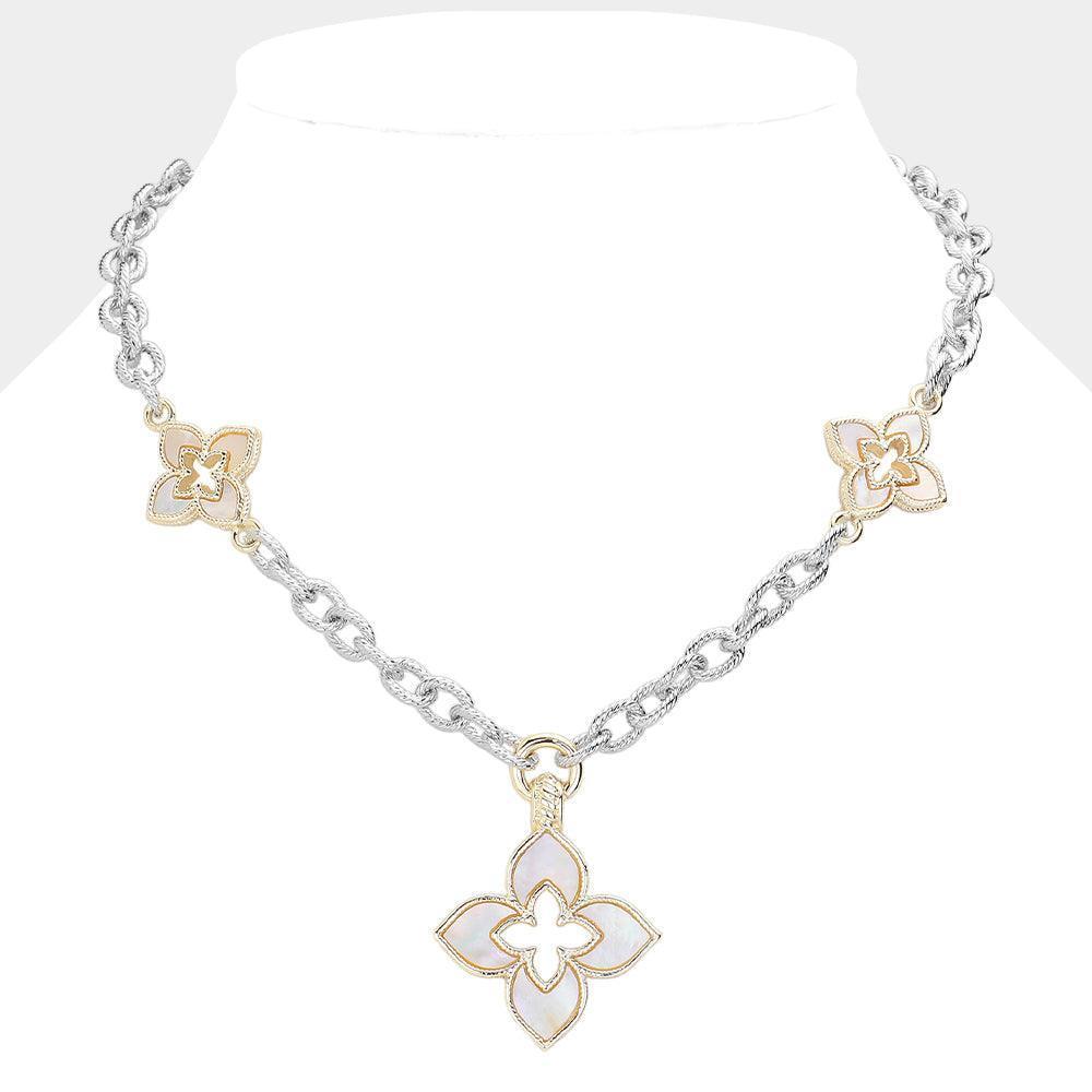 Gold 14K Gold Plated CZ Stone Paved Clover Pendant Station Necklace - Jewelry Store by Erik Rayo