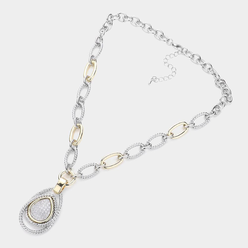 Gold 14K Gold Plated Two Tone CZ Stone Paved Abstract Pendant Chunky Chain Necklace - Jewelry Store by Erik Rayo