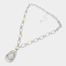 Load image into Gallery viewer, Gold 14K Gold Plated Two Tone CZ Stone Paved Abstract Pendant Chunky Chain Necklace
