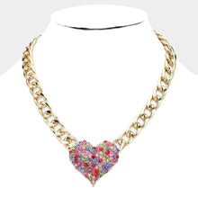 Load image into Gallery viewer, Gold Heart Rhinestone Pave Chunky Metal Chain Necklace
