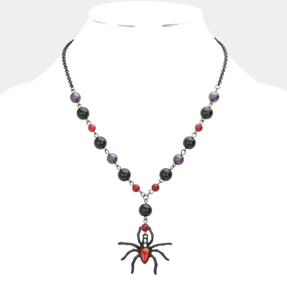 Black Spider Pendant Beaded Necklace - Jewelry Store by Erik Rayo