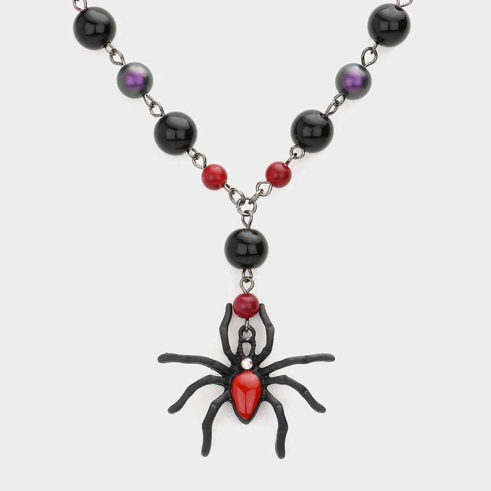 Black Spider Pendant Beaded Necklace - Jewelry Store by Erik Rayo
