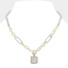 Load image into Gallery viewer, Gold 14K Gold Plated CZ Stone Paved Square Pendant Necklace
