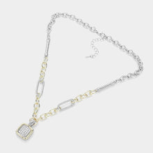 Load image into Gallery viewer, Gold 14K Gold Plated CZ Stone Paved Square Pendant Necklace
