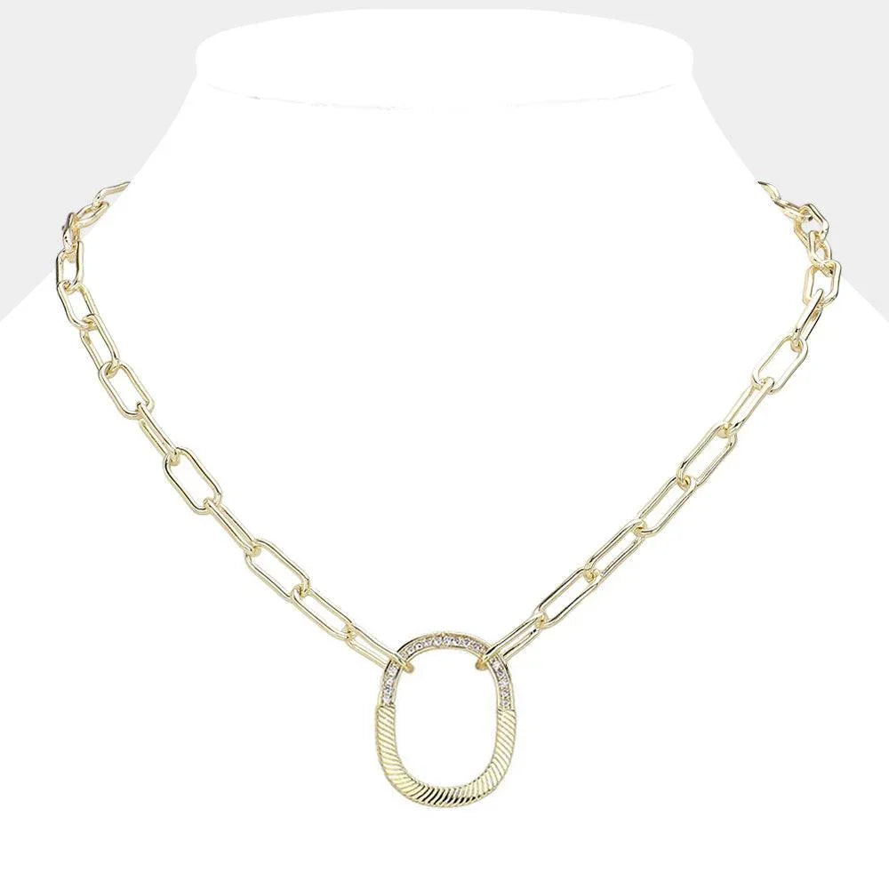 Gold 14K Gold Plated CZ Stone Paved Lock Pendant Paper Clip Chain Necklace - Jewelry Store by Erik Rayo