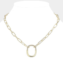 Load image into Gallery viewer, Gold 14K Gold Plated CZ Stone Paved Lock Pendant Paper Clip Chain Necklace
