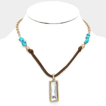 Load image into Gallery viewer, Turquoise Rectangle Crystal Drop Suede Necklace with Turquoise Stones
