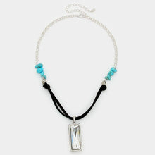 Load image into Gallery viewer, Turquoise Rectangle Crystal Drop Suede Necklace with Turquoise Stones
