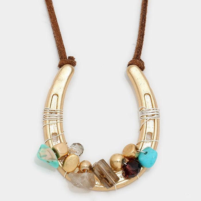 Turquoise Beaded Horseshoe Suede Cord Necklace - Jewelry Store by Erik Rayo