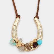 Load image into Gallery viewer, Turquoise Beaded Horseshoe Suede Cord Necklace
