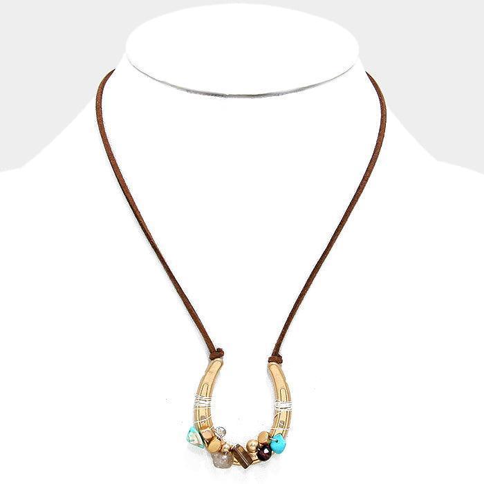 Turquoise Beaded Horseshoe Suede Cord Necklace - Jewelry Store by Erik Rayo