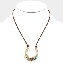 Load image into Gallery viewer, Turquoise Beaded Horseshoe Suede Cord Necklace
