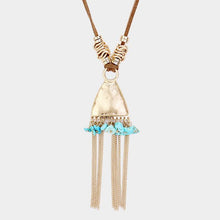 Load image into Gallery viewer, Gold Stone Accented Tribal Metal Suede Necklace
