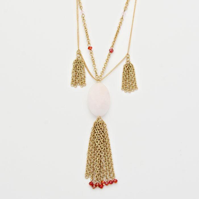 Pink Oval Stone Accented Tassel Drop Necklace - Jewelry Store by Erik Rayo