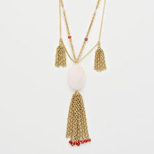 Load image into Gallery viewer, Pink Oval Stone Accented Tassel Drop Necklace
