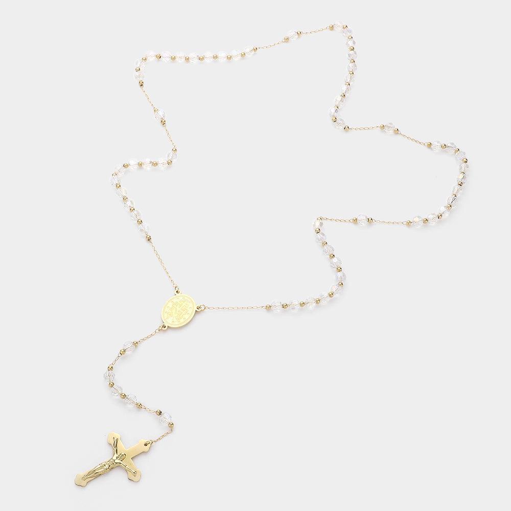 Gold Stainless Steel Beaded Rosary Necklace - Jewelry Store by Erik Rayo