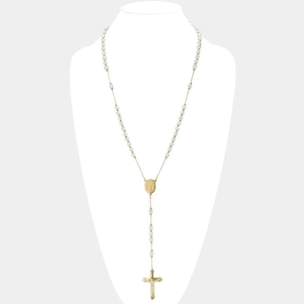 Gold Stainless Steel Beaded Rosary Necklace - Jewelry Store by Erik Rayo