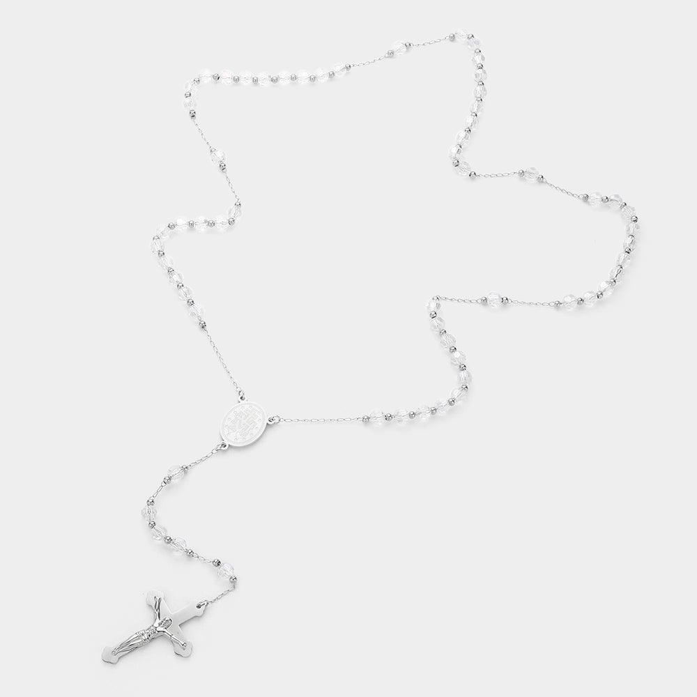 Silver Stainless Steel Beaded Rosary Necklace - Jewelry Store by Erik Rayo