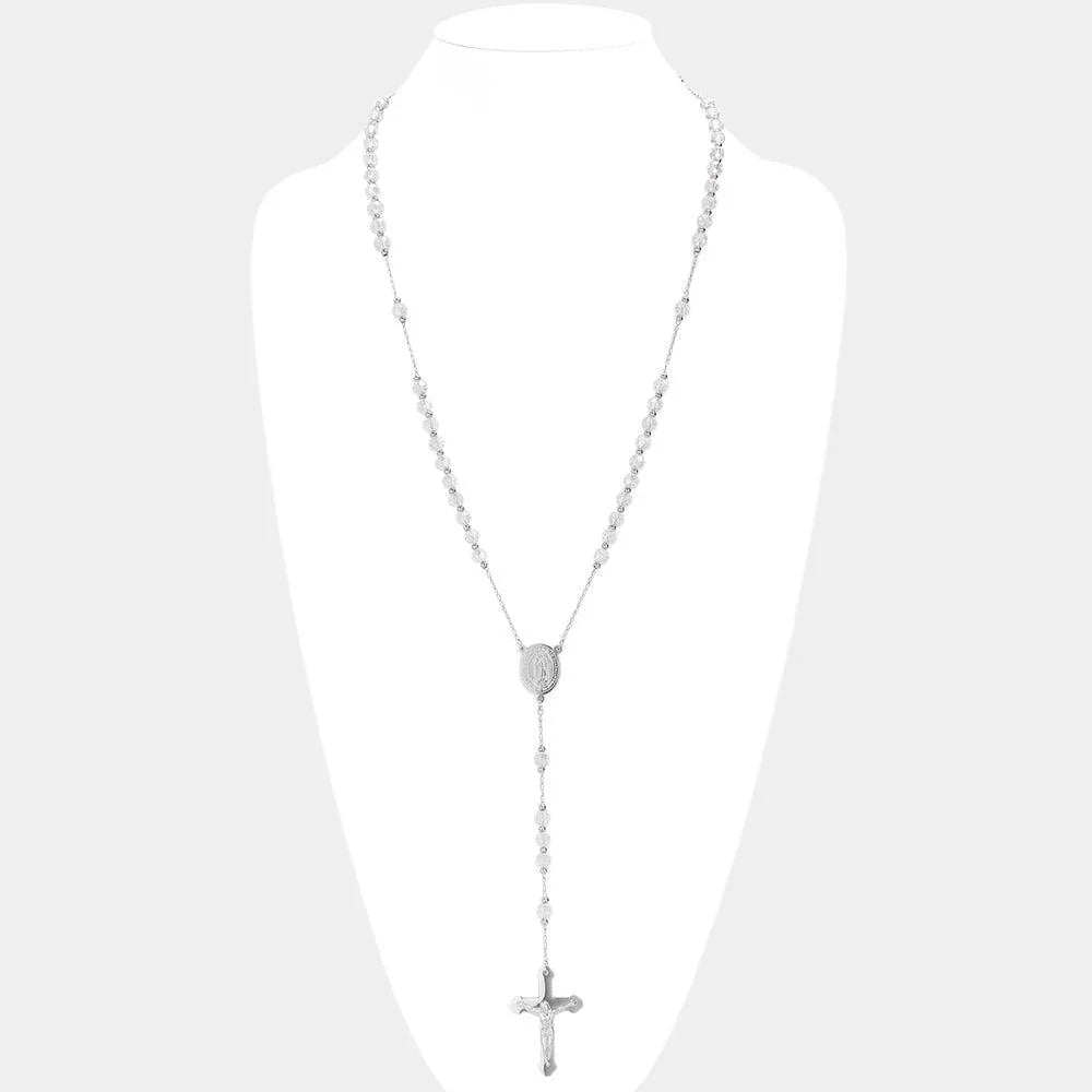 Silver Stainless Steel Beaded Rosary Necklace - Jewelry Store by Erik Rayo