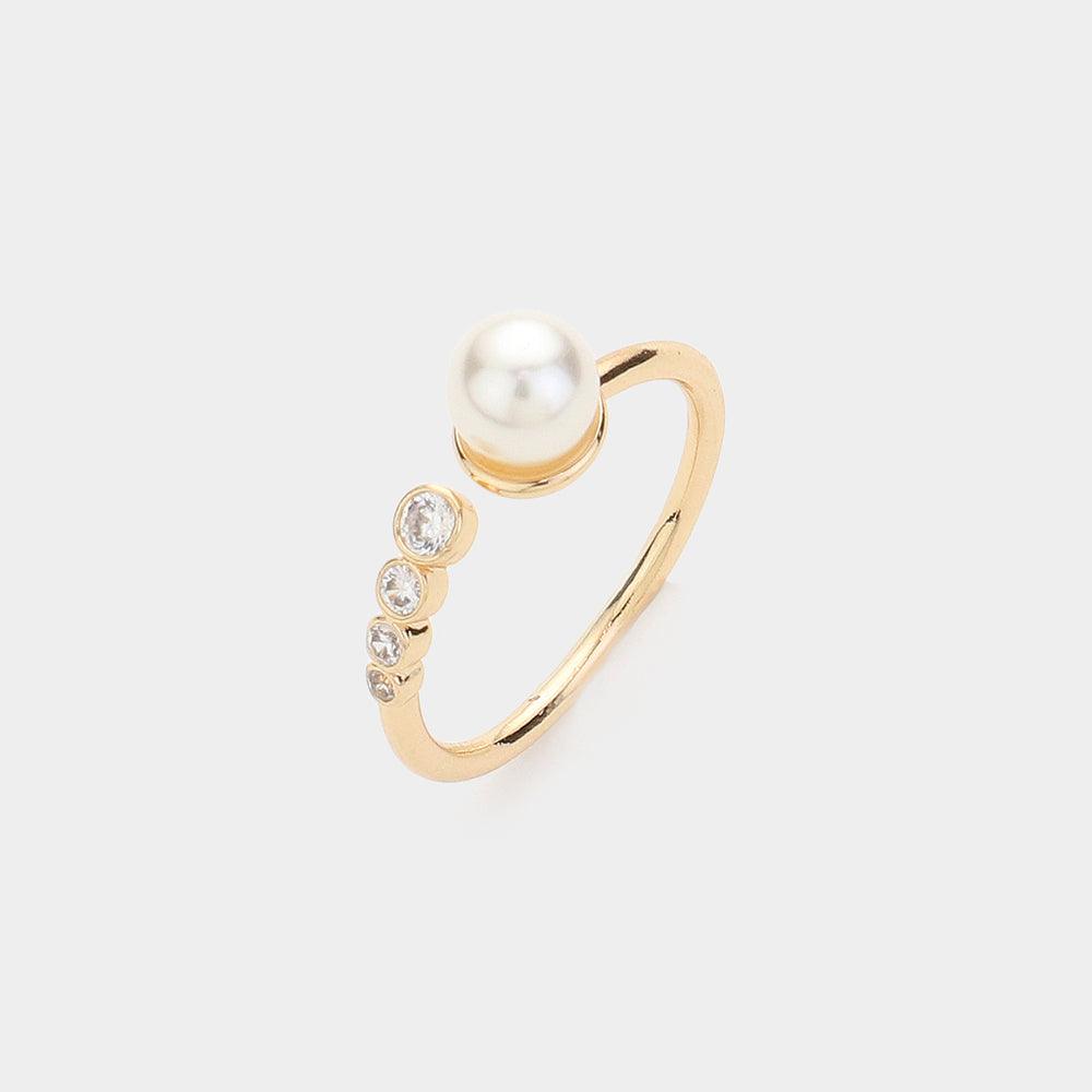 White Pearl Pointed Adjustable Ring