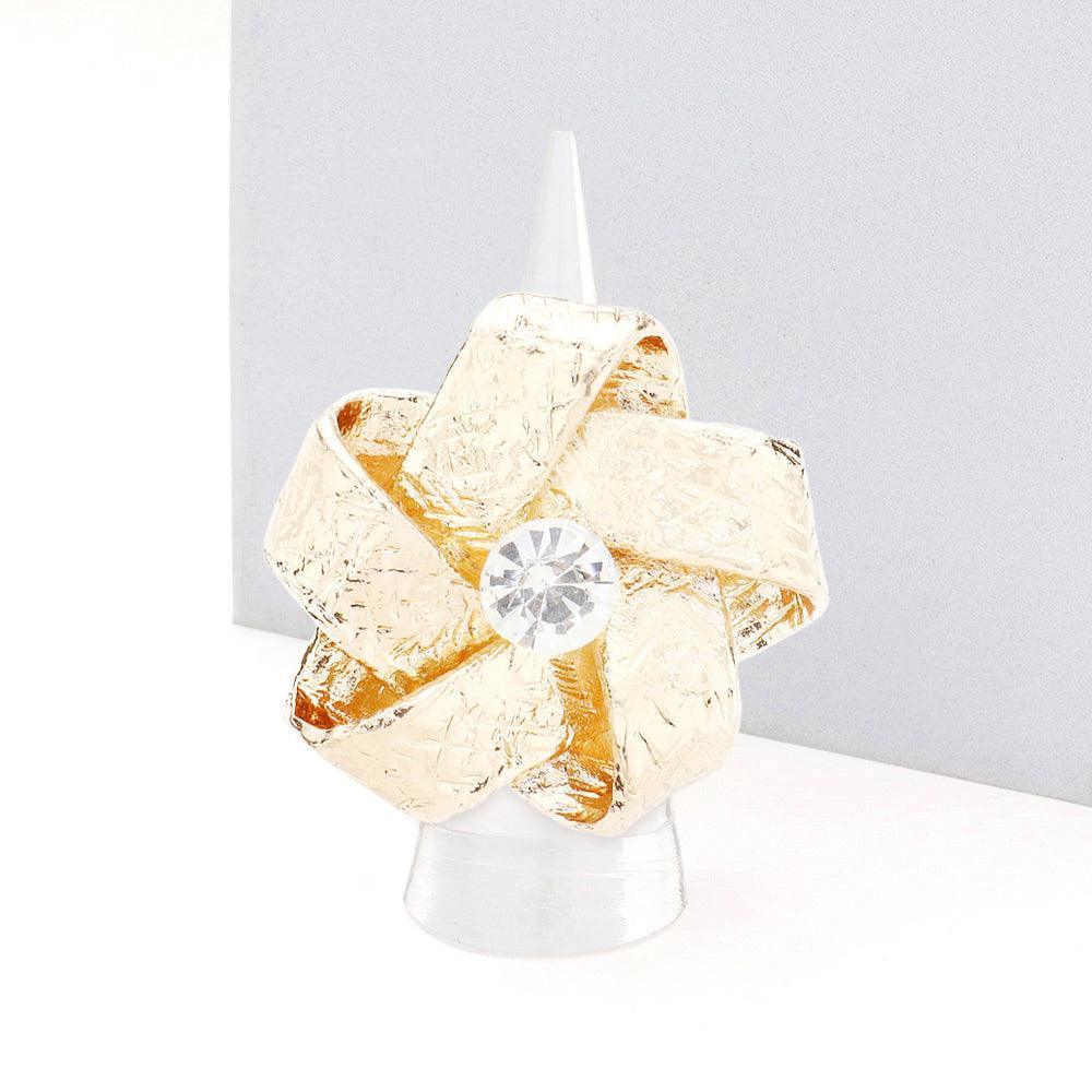 Gold Round Stone Center Metal Flower Stretch Ring - Jewelry Store by Erik Rayo