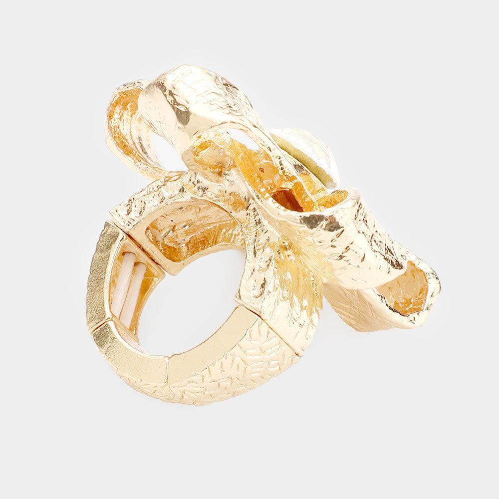 Gold Round Stone Center Metal Flower Stretch Ring - Jewelry Store by Erik Rayo
