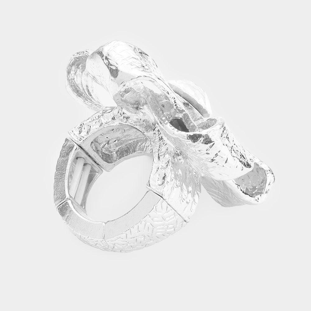 Round Stone Center Metal Flower Stretch Ring - Jewelry Store by Erik Rayo