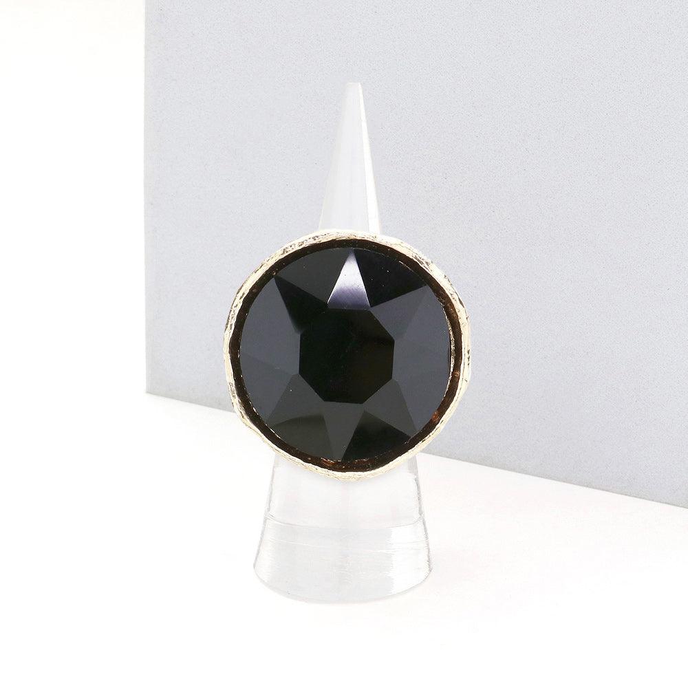 Black Round Stone Accented Stretch Ring