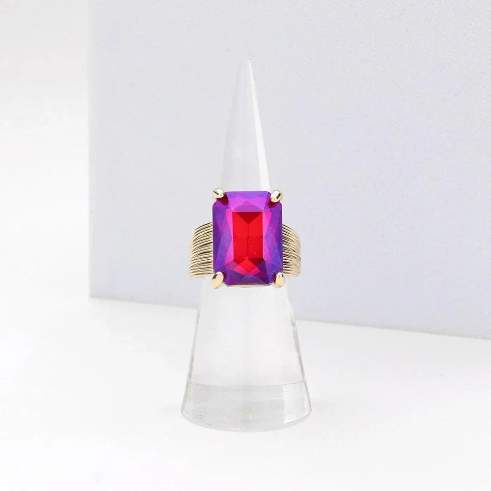 Fuchsia Emerald Cut Stone Adjustable Ring - Jewelry Store by Erik Rayo