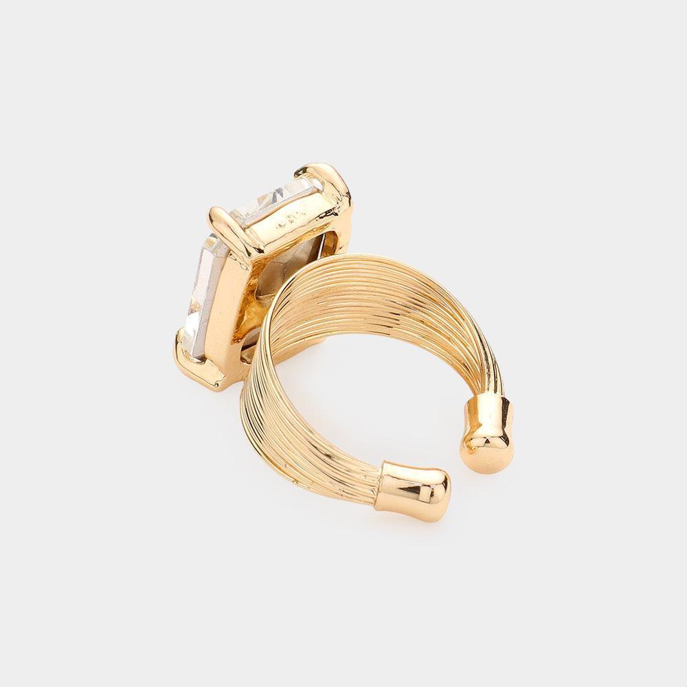 Fuchsia Emerald Cut Stone Adjustable Ring - Jewelry Store by Erik Rayo