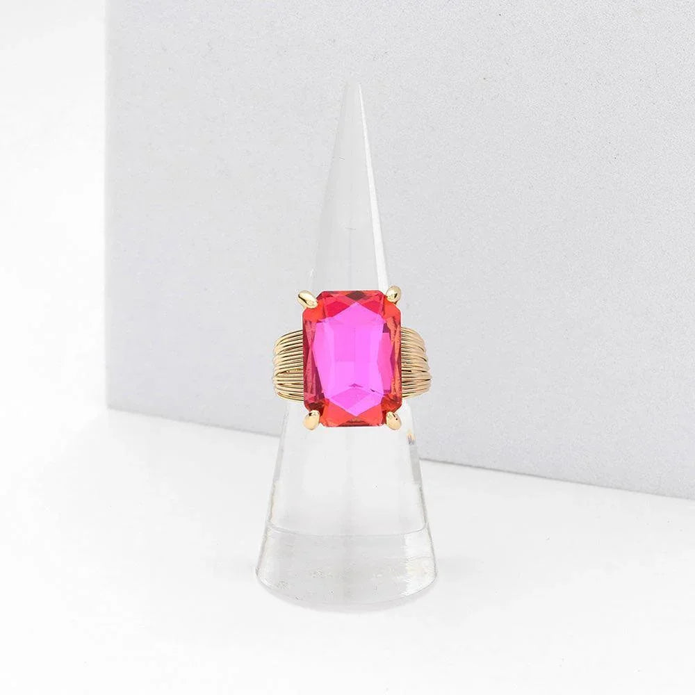 Fuchsia Emerald Cut Stone Adjustable Ring - Jewelry Store by Erik Rayo