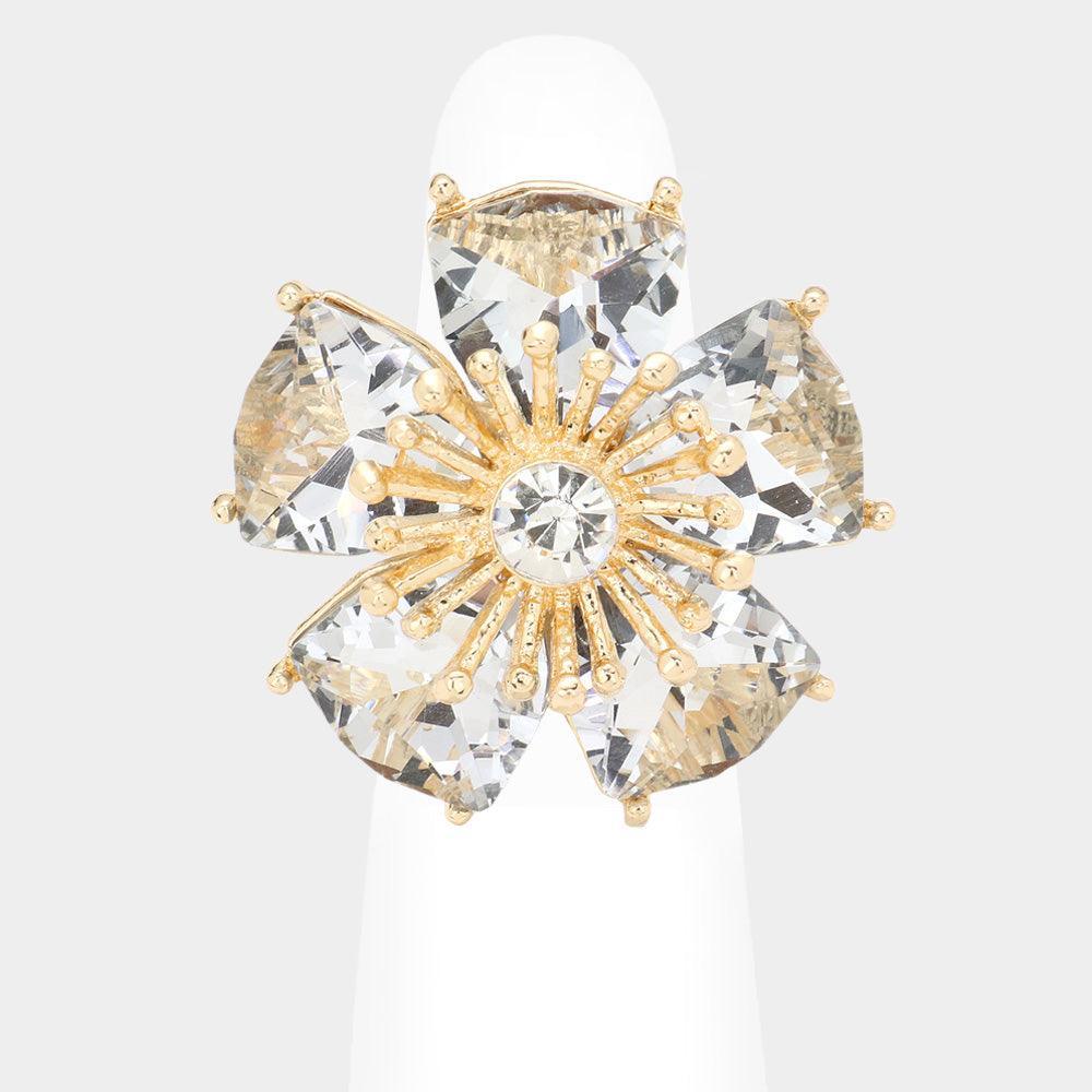 Gold Multi Stone Flower Stretch Ring