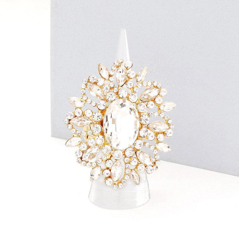 Gold Oval Crystal Cluster Stretch Ring