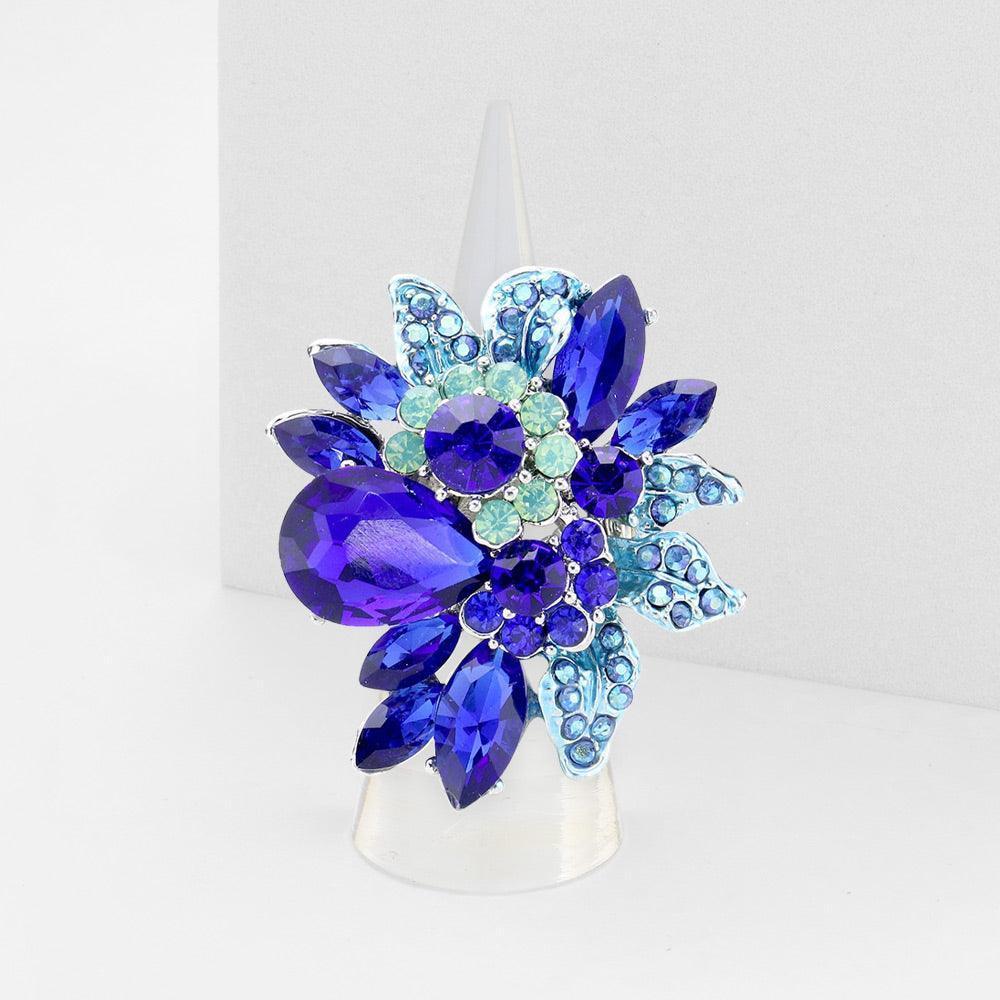 Blue Floral Multi Stone Stretch Ring - Jewelry Store by Erik Rayo