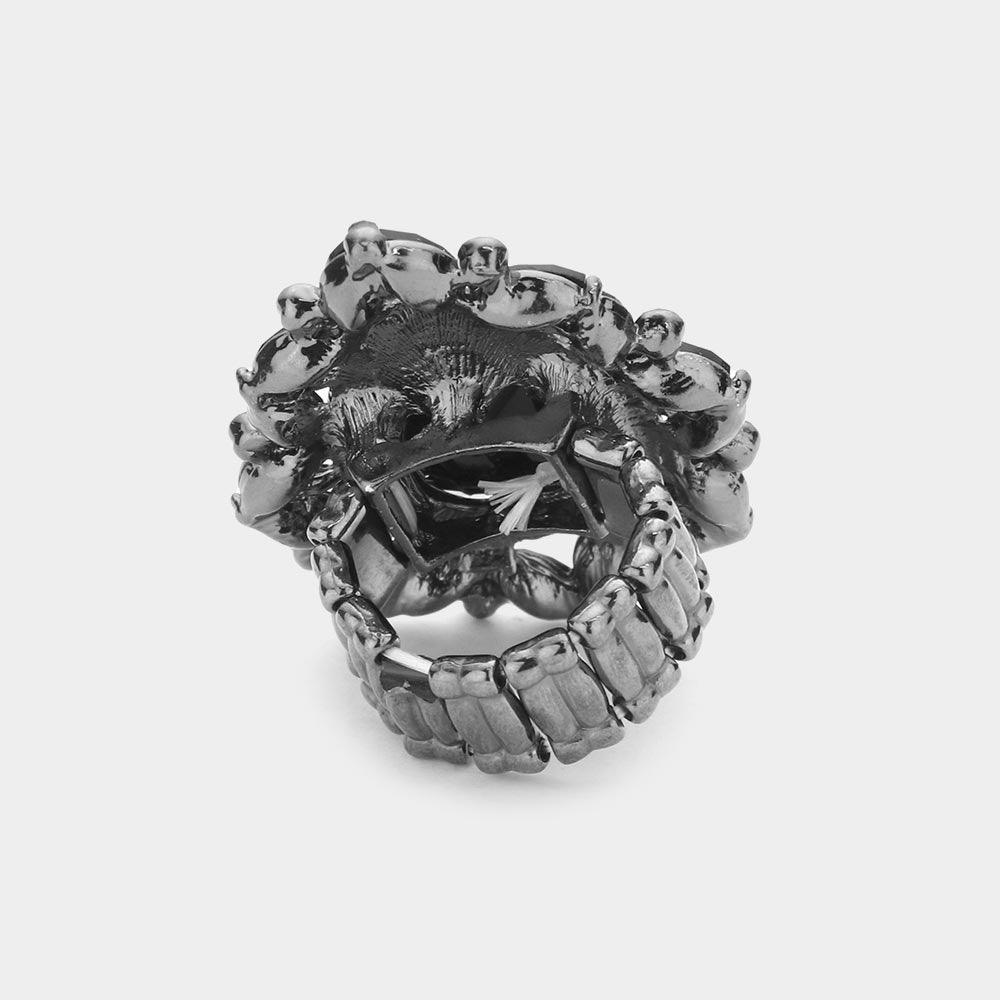 Black Teardrop Stone Centered Round Marquise Stone Trimmed Stretch Ring - Jewelry Store by Erik Rayo