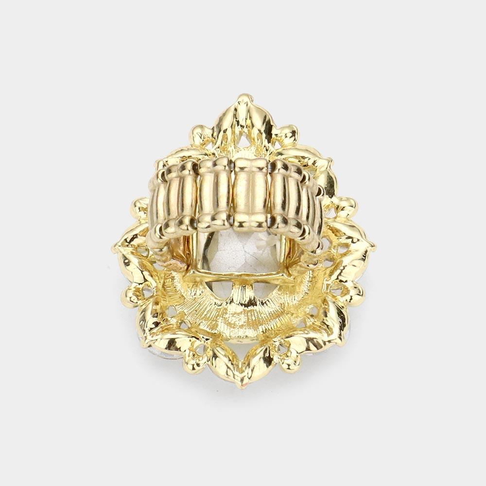 Gold Teardrop Stone Centered Round Marquise Stone Trimmed Stretch Ring - Jewelry Store by Erik Rayo