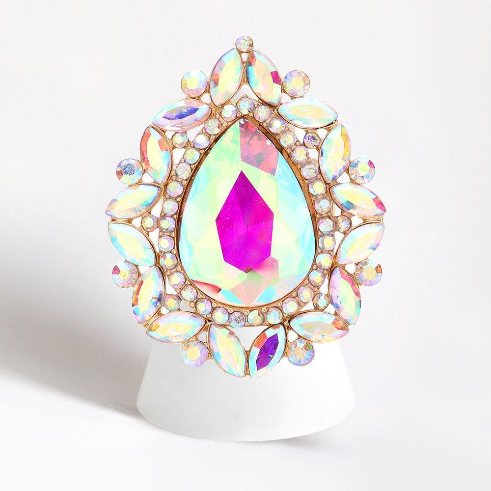 Gold Teardrop Stone Centered Round Marquise Stone Trimmed Stretch Ring - Jewelry Store by Erik Rayo