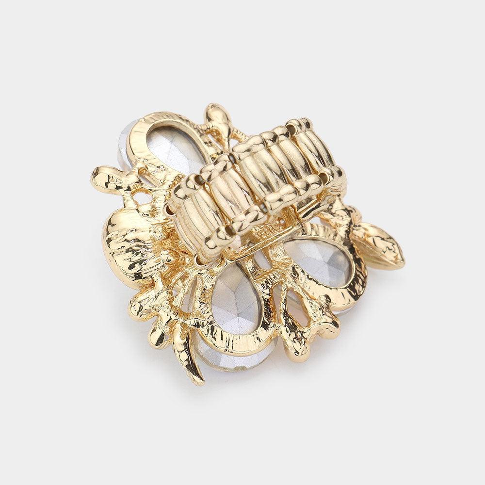 Blue Pearl Embellished Teardrop Stone Accented Flower Stretch Ring - Jewelry Store by Erik Rayo