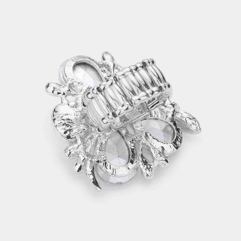 Black Pearl Embellished Teardrop Stone Accented Flower Stretch Ring - Jewelry Store by Erik Rayo