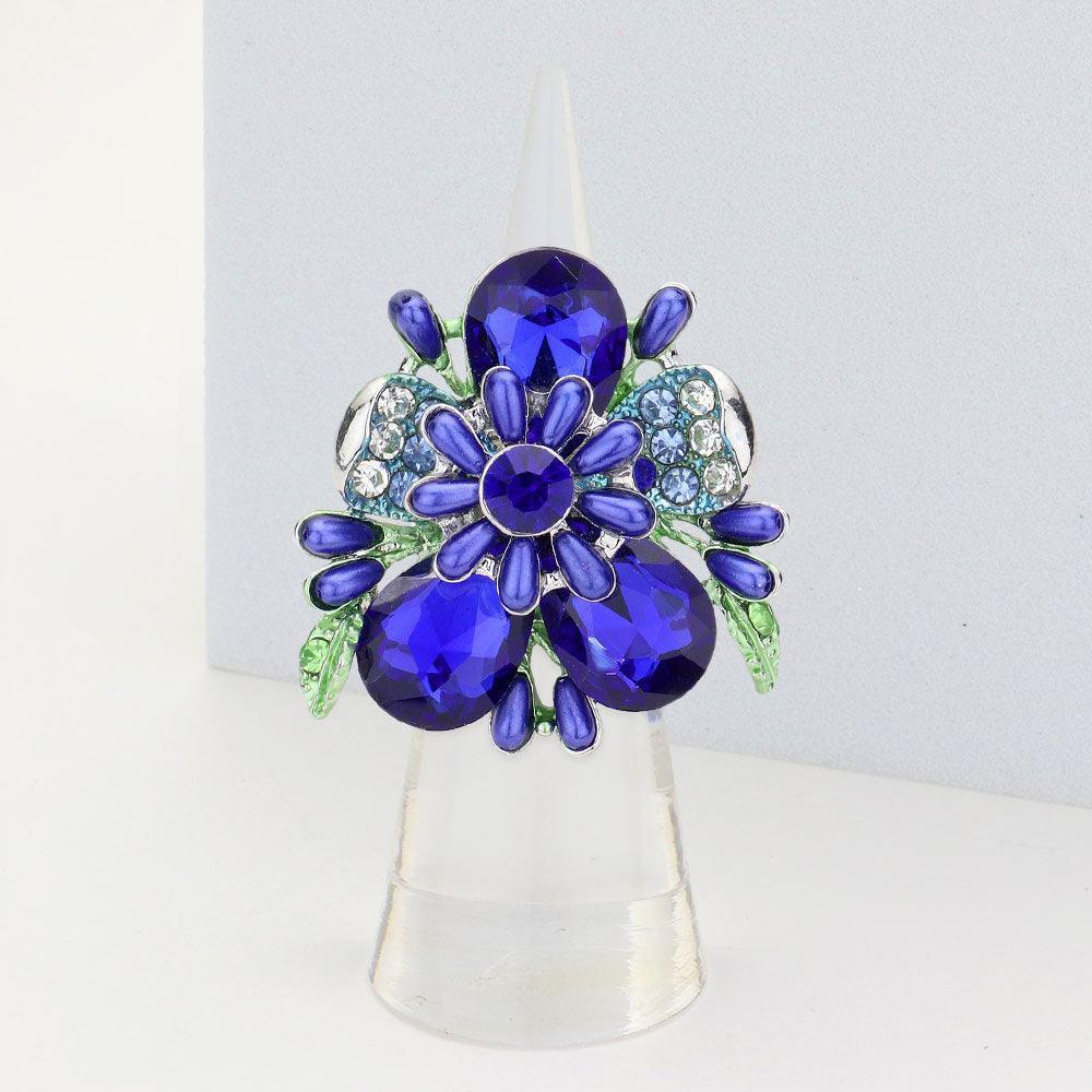 Blue Pearl Embellished Teardrop Stone Accented Flower Stretch Ring - Jewelry Store by Erik Rayo