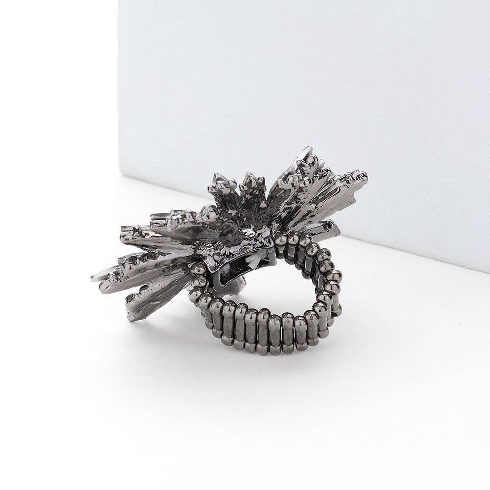 Black Crystal Marquise Cluster Floral Stretch Ring - Jewelry Store by Erik Rayo