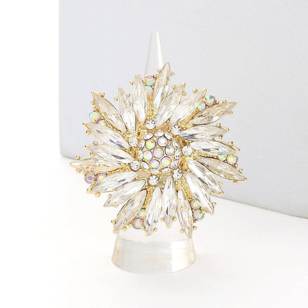 Clear Crystal Marquise Cluster Floral Stretch Ring - Jewelry Store by Erik Rayo