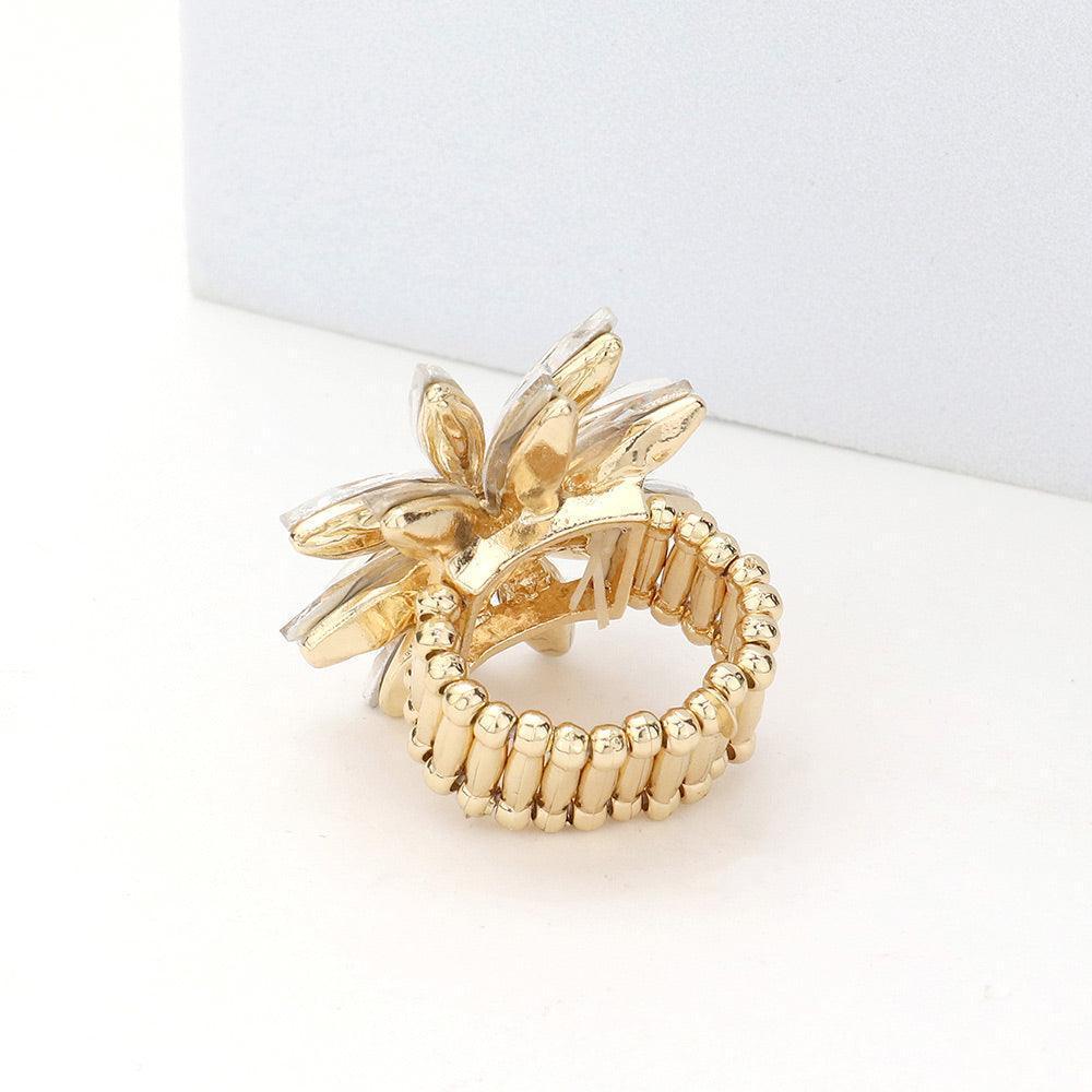 Aqua Crystal Marquise Cluster Floral Stretch Ring - Jewelry Store by Erik Rayo