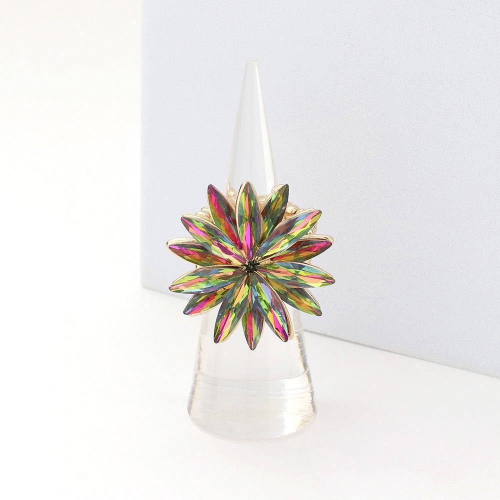 Crystal Marquise Cluster Floral Stretch Ring - Jewelry Store by Erik Rayo