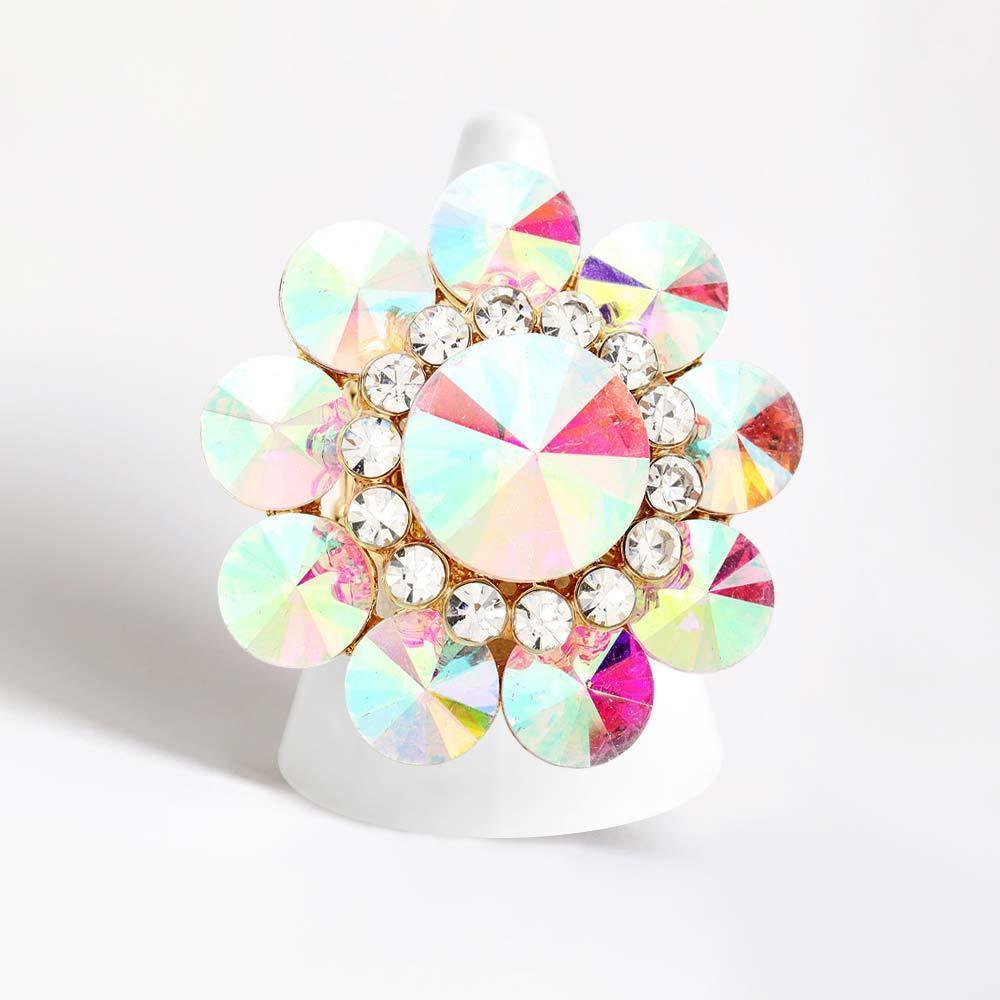 Gold Round Crystal Flower Stretch Ring - Jewelry Store by Erik Rayo