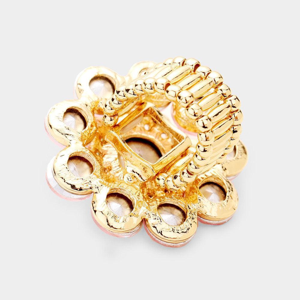 Gold Round Crystal Flower Stretch Ring - Jewelry Store by Erik Rayo