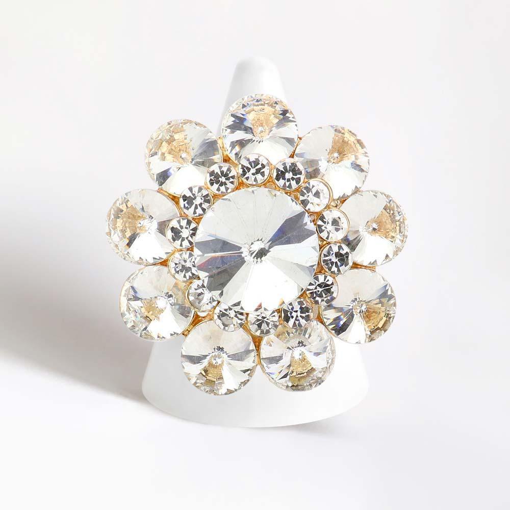 Gold Round Crystal Flower Stretch Ring - Jewelry Store by Erik Rayo