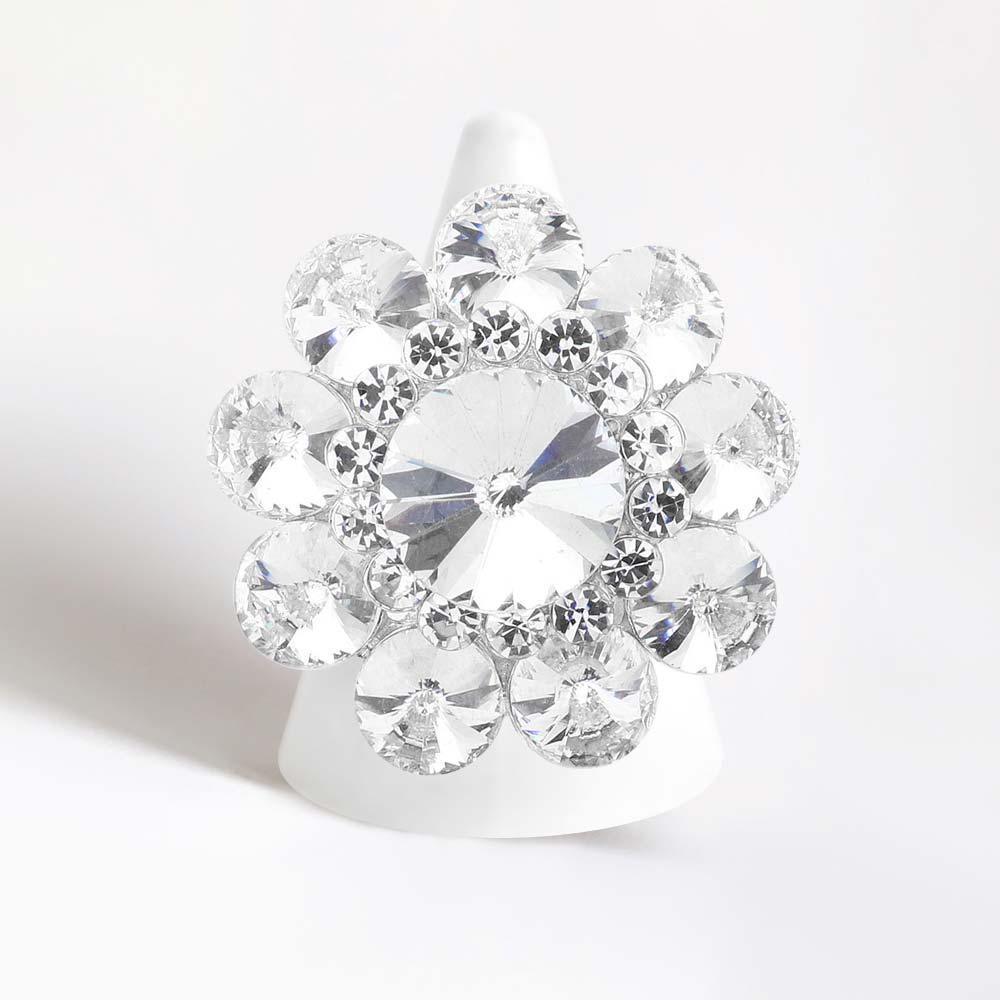 Silver Round Crystal Flower Stretch Ring - Jewelry Store by Erik Rayo