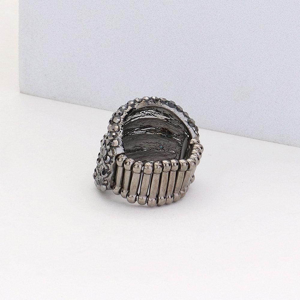 Black Rhinestone Pave Stretch Ring - Jewelry Store by Erik Rayo