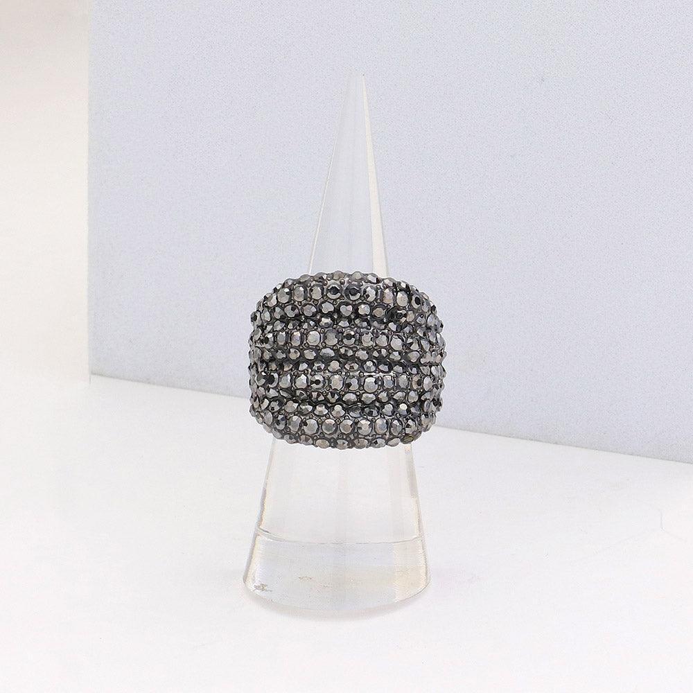 Black Rhinestone Pave Stretch Ring - Jewelry Store by Erik Rayo